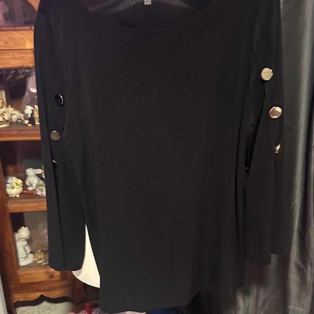 Kasper Black Long Sleeve Top with Button Details